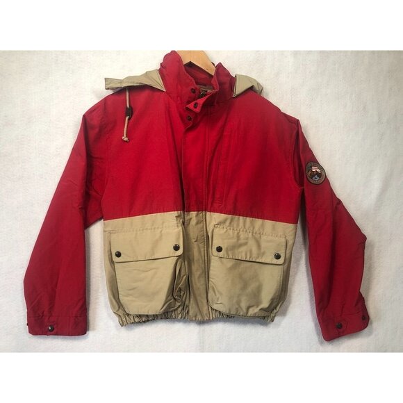 Vintage 1990s Polo Sport Ralph Lauren Windbreaker Jacket Red Tan Men's Small S